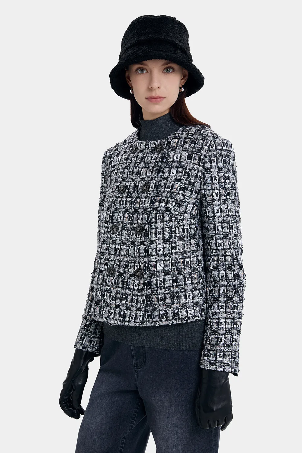 Ports FW24 giacca tweed doppiopetto black white 6