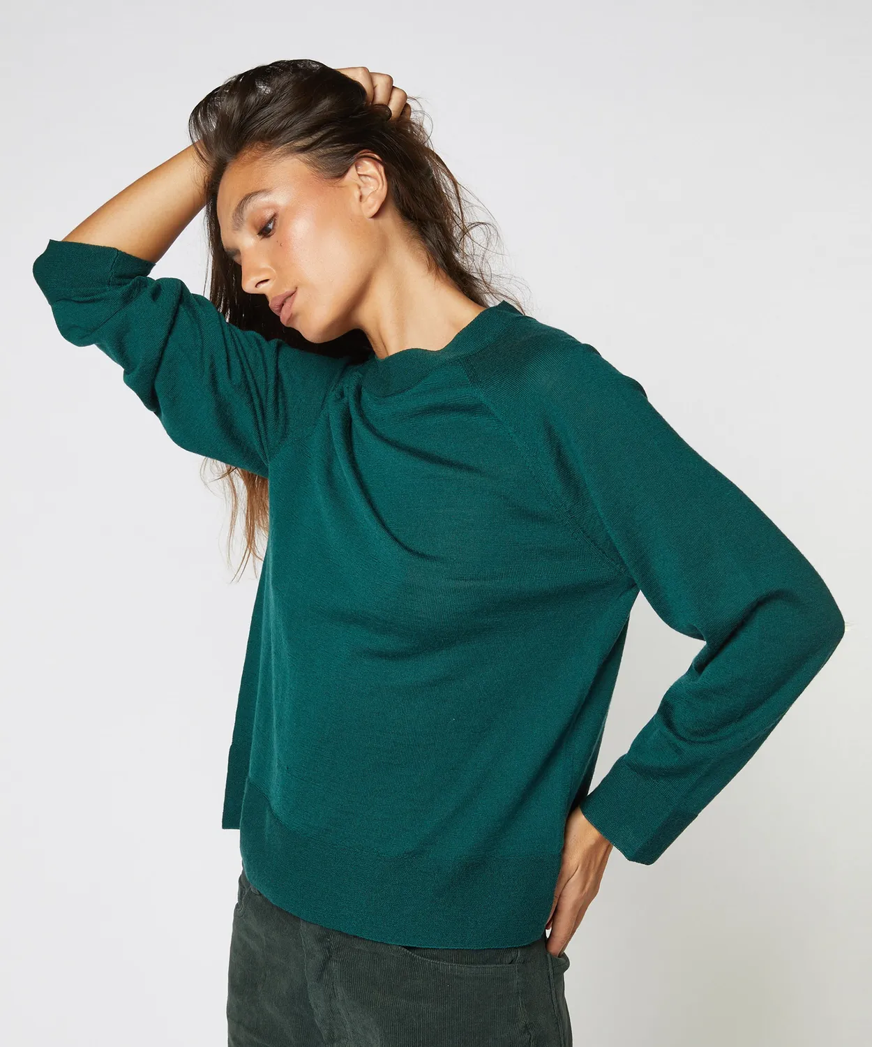 Rodier maglione girocollo lana merino verde maglia fine