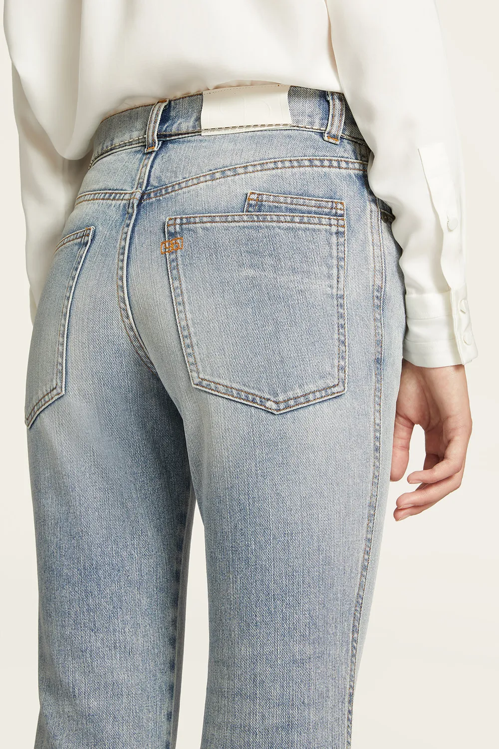 PORTS Washed Denim Flare jeans indaco zampa cropped