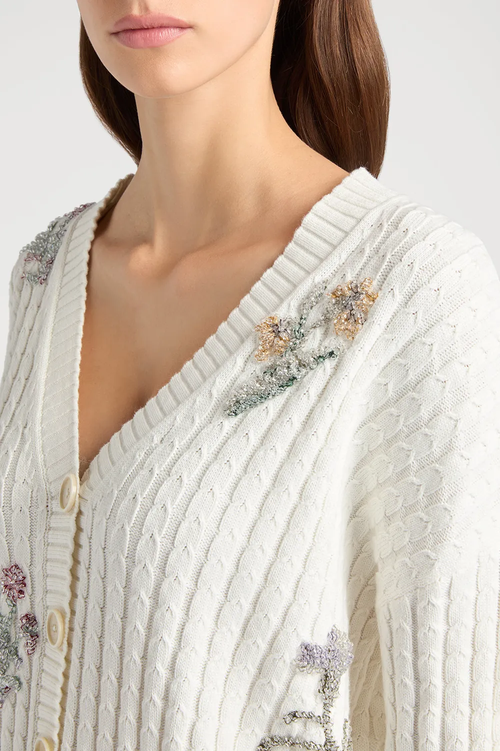 Ports 1961 PW125KFN08 cardigan floreale avorio cotone