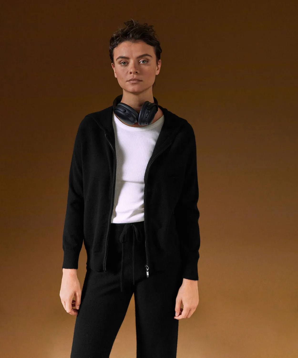 Rodier pantaloni larghi in cashmere nero jogging S-XL