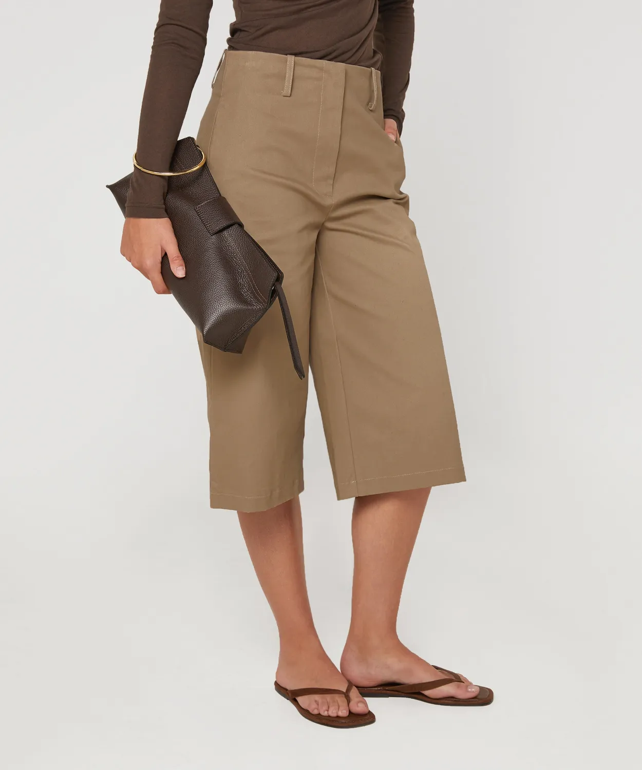 Rodier Bermuda in cotone shorts beige scuro vita alta