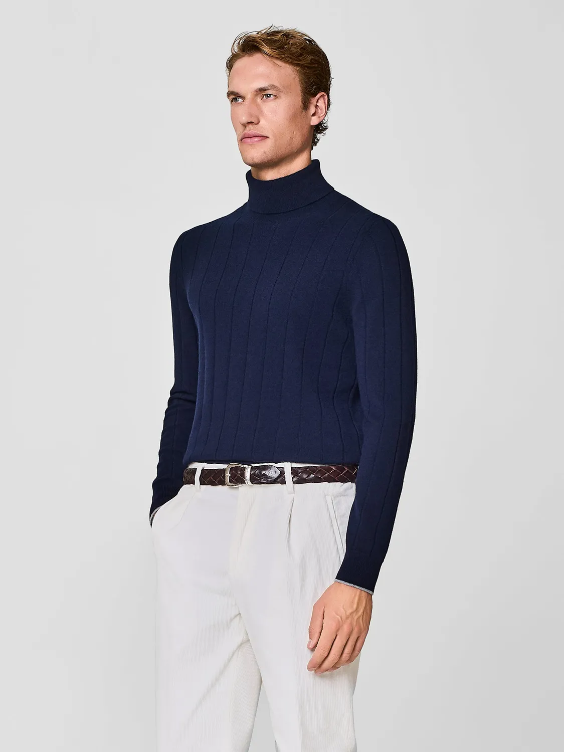 Paul Taylor Dolcevita Maglia Cashmere Lana Blu Costa Piatta