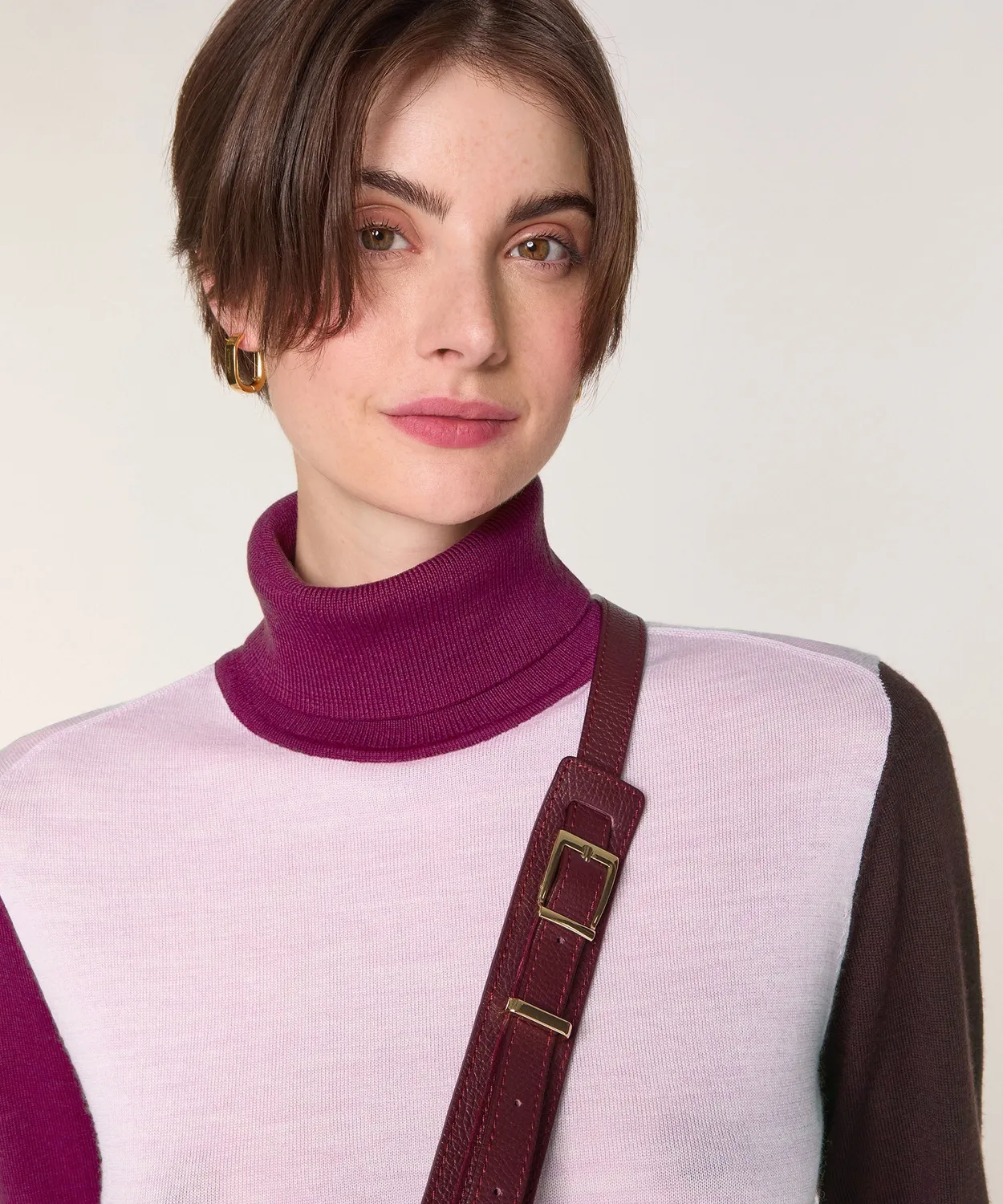 Rodier Maglione Dolcevita Color Block Rosa Pallido