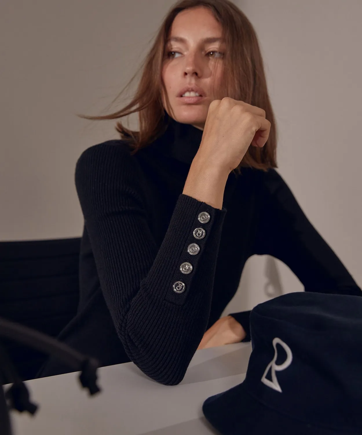 Rodier abito maglia collo alto midi donna nero