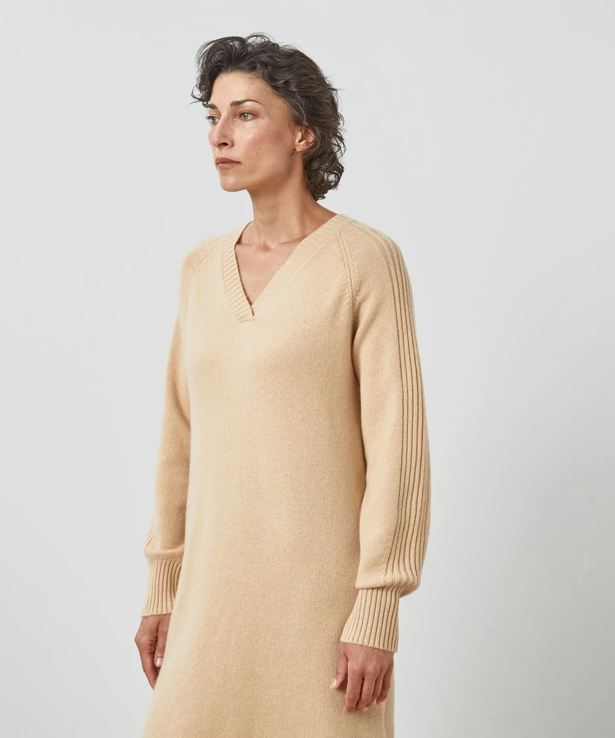 Rodier abito midi cashmere beige marl scollo a V