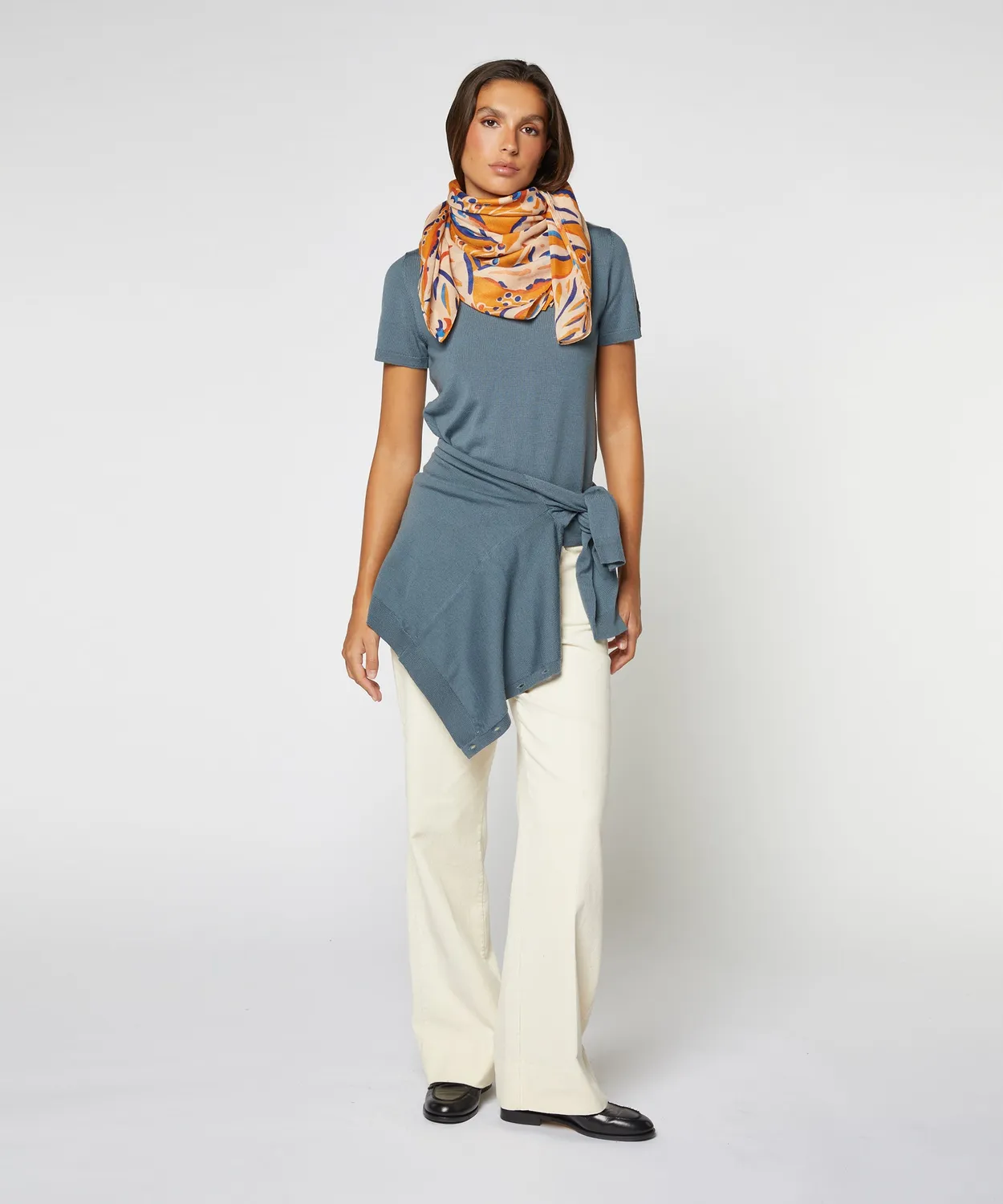 Rodier twin set lana merino blu grigio girocollo