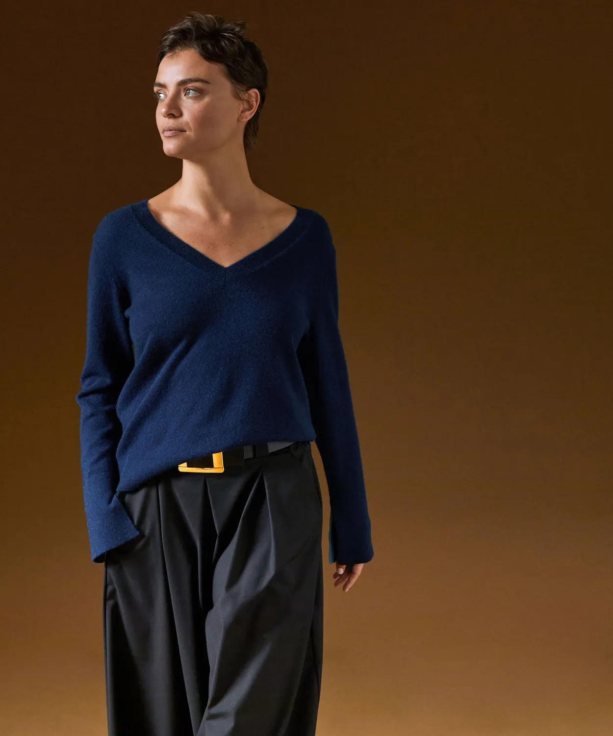 Rodier maglione scollo a V blu navy 100% cashmere