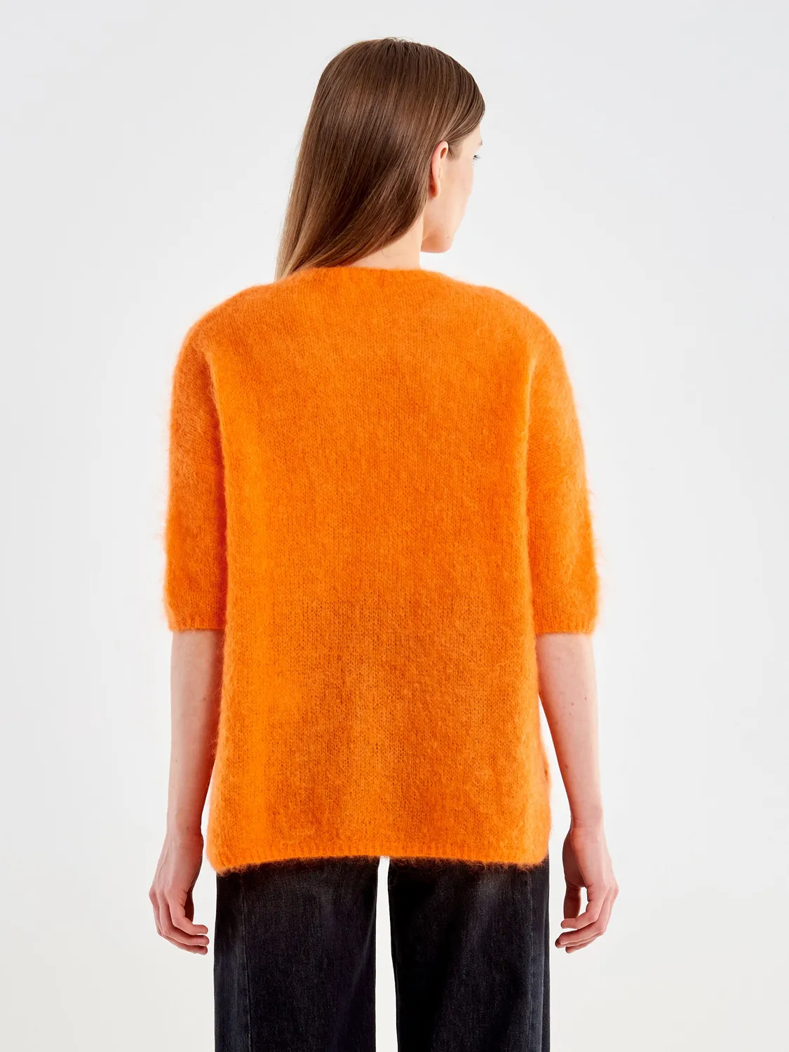 Vicolo Pull Girocollo Manica Tre Quarti Maglia Arancione Mohair Unica