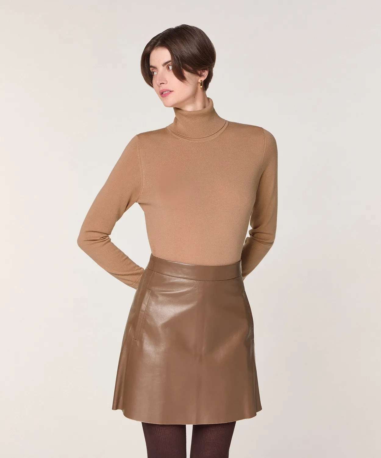 Rodier Maglione dolcevita lana merino camel traspirante