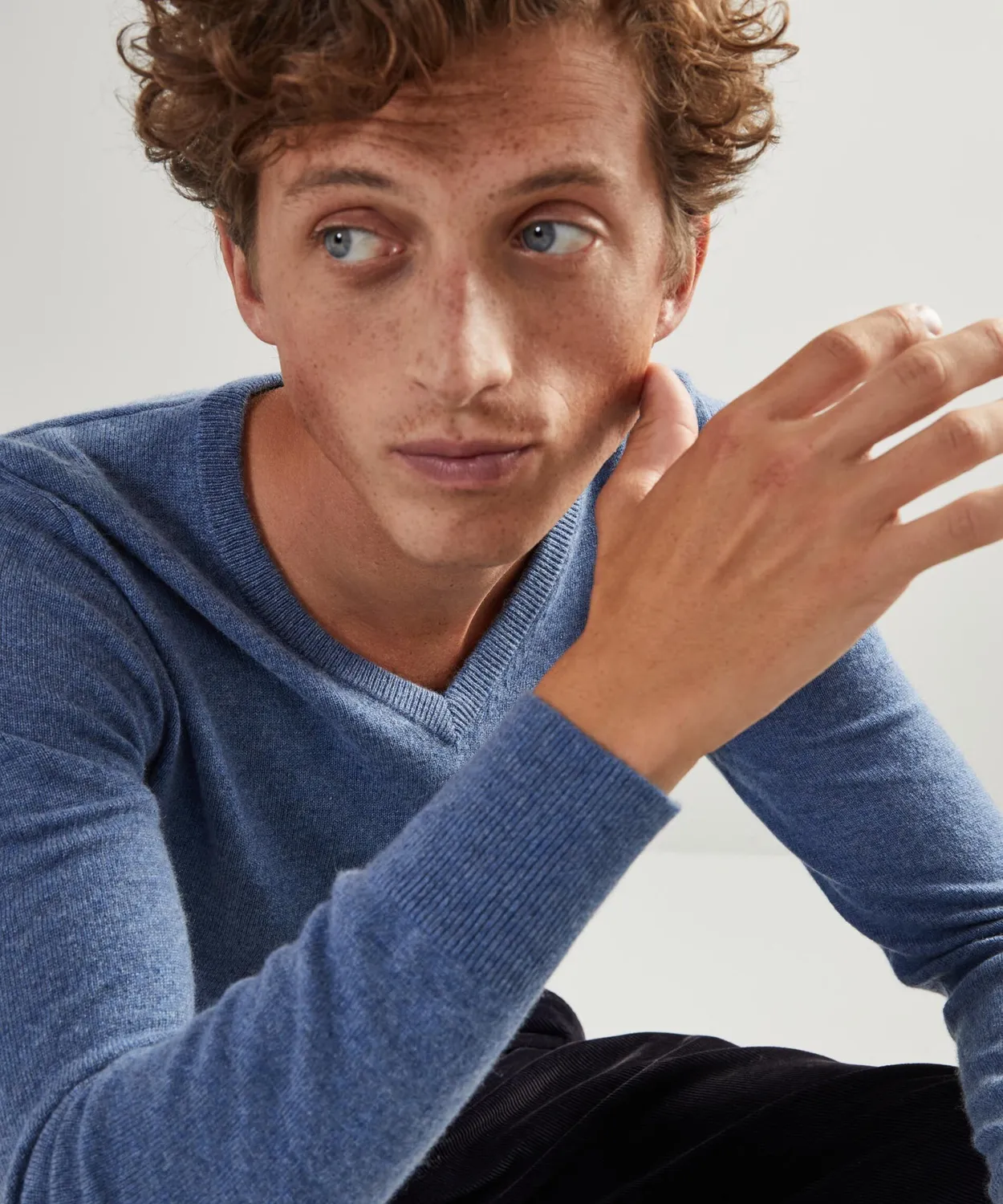 Rodier maglione uomo cashmere scollo V blu