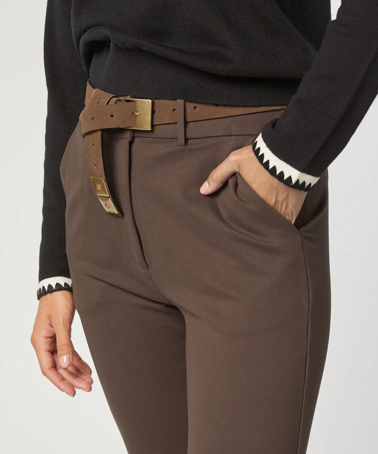 Rodier Milano pantaloni svasati tortora vita alta