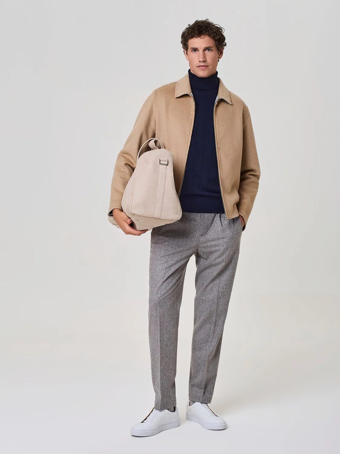 Paul Taylor pantalone tweed misto lana cashmere taupe