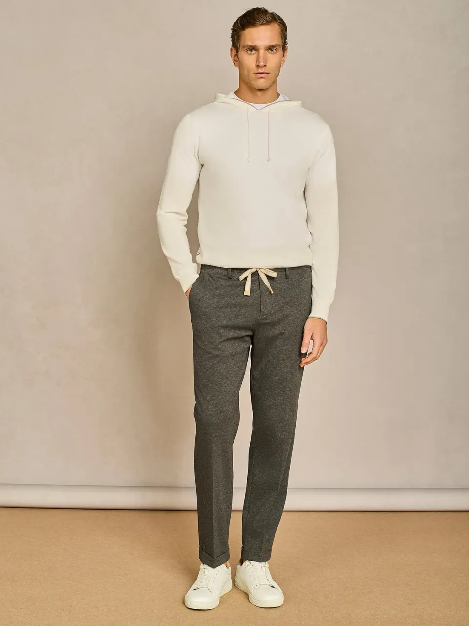 Paul Taylor Pantalone Coulisse Cotone Grigio Wide Risvolto