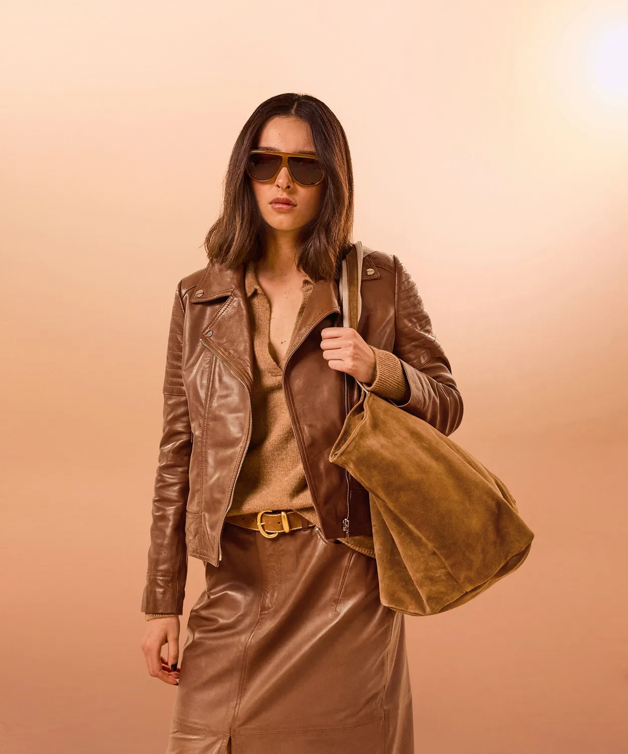 Rodier giacca biker pelle marrone donna