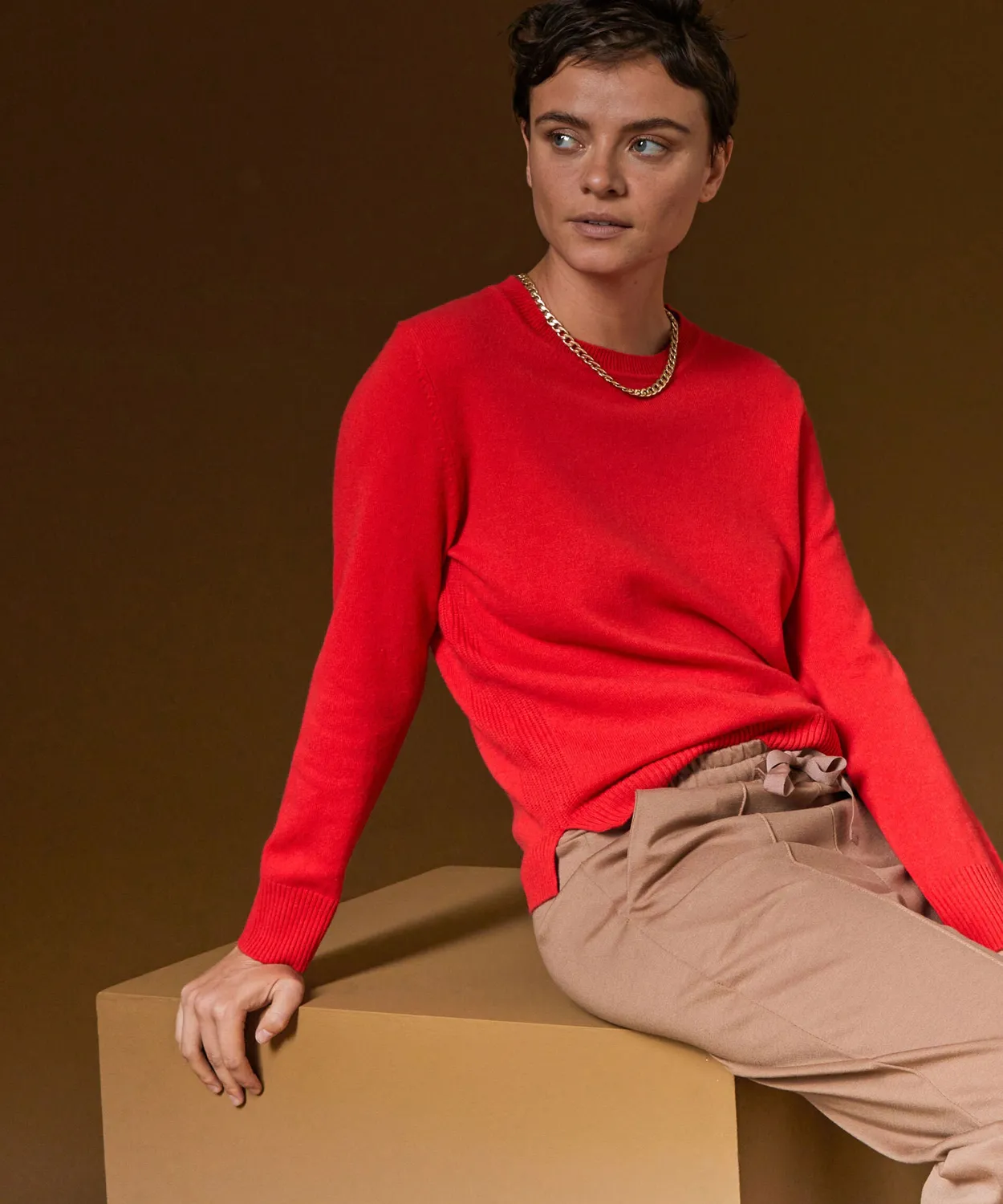 Rodier maglia girocollo cashmere 2 fili arancio corallo