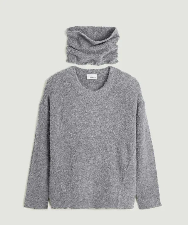 Rodier Maglione Lungo Dolcevita Removibile Grigio Medio
