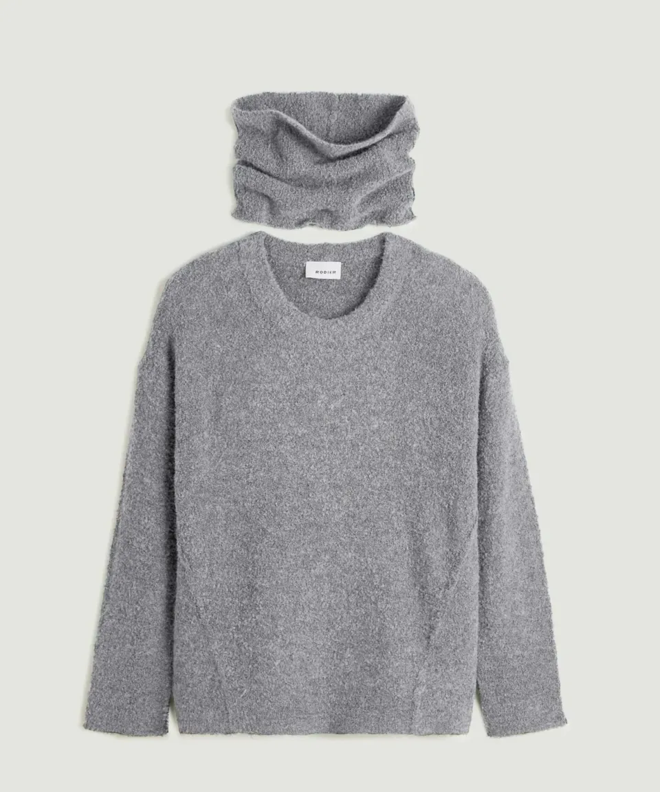Rodier Maglione Lungo Dolcevita Removibile Grigio Medio
