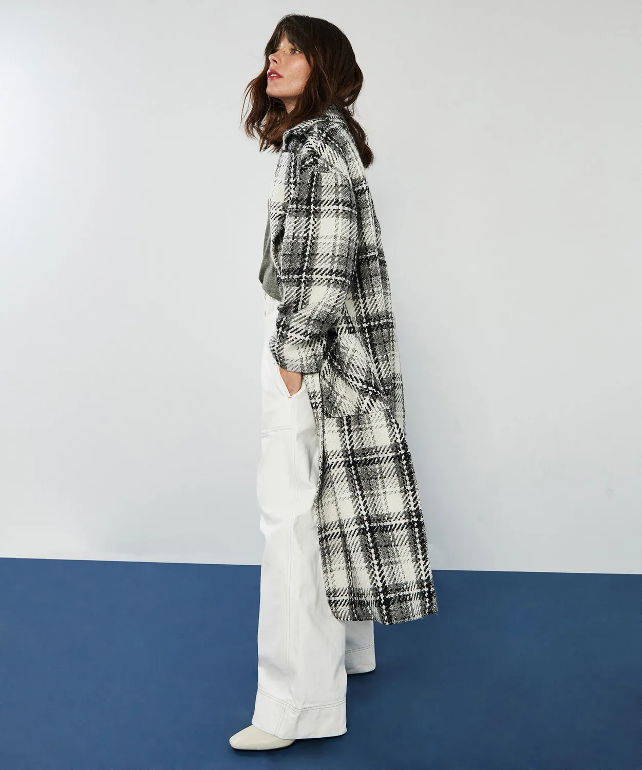 Rodier Cappotto oversize in lana nero a quadri