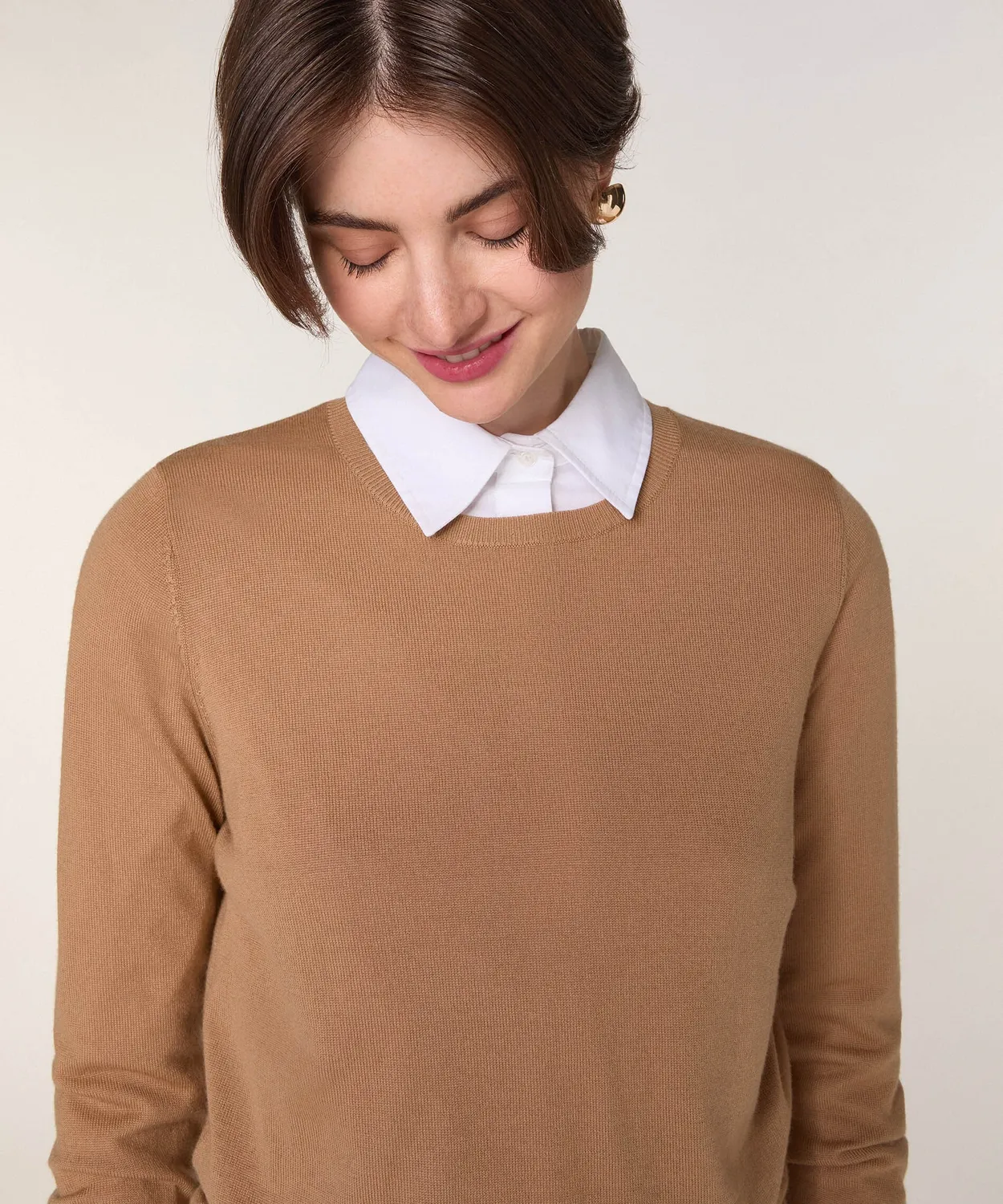Rodier Maglione girocollo merino camel brown maglia fine