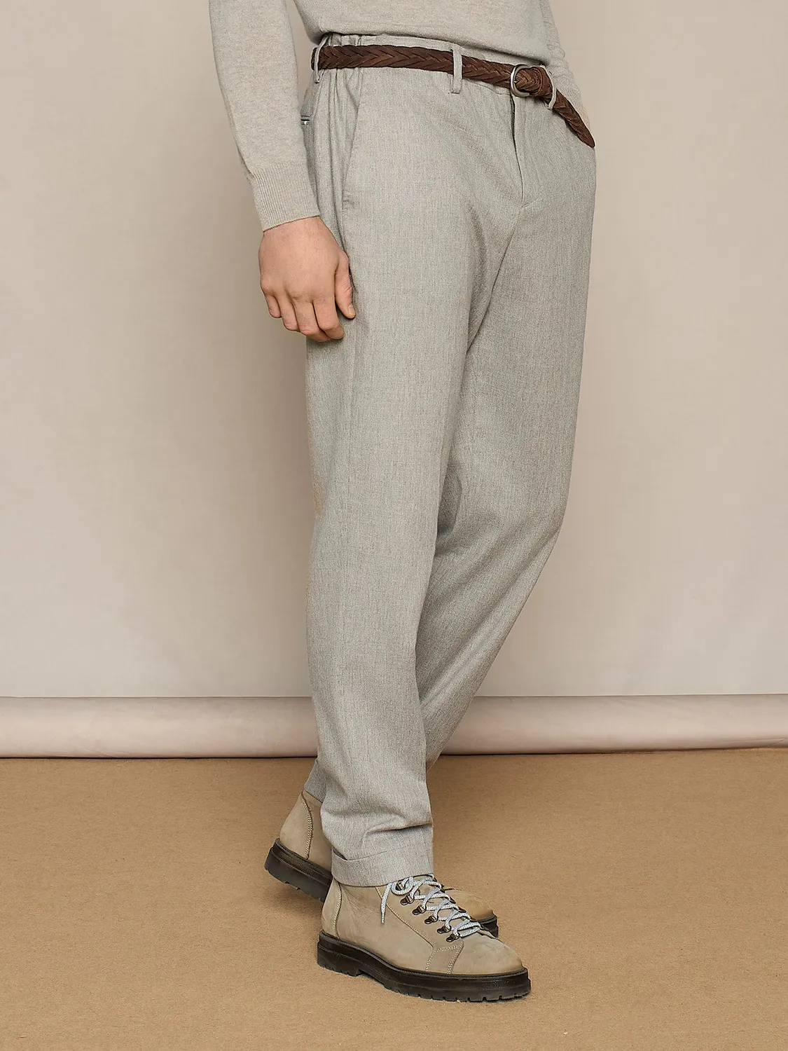 Paul Taylor pantalone wide fit flanella beige