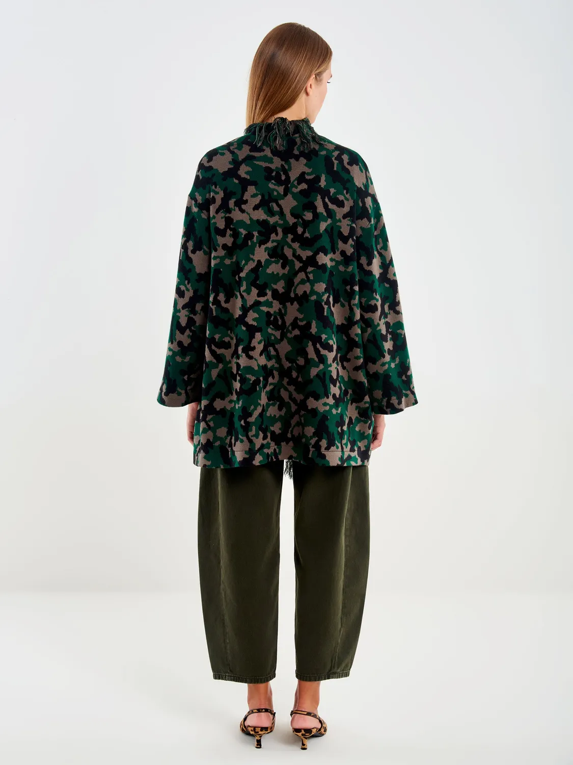 Vicolo Maxi Cardigan Camouflage jacquard verde unica