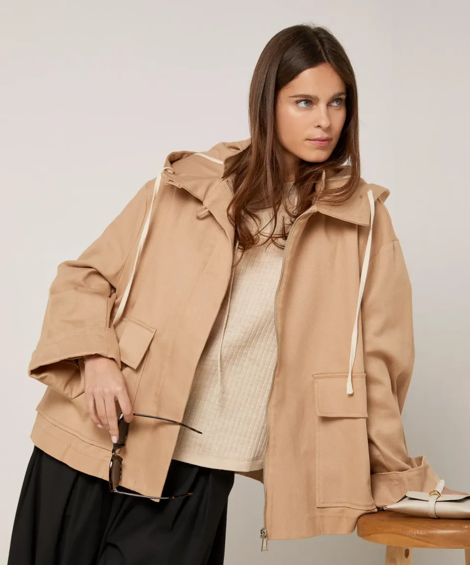 Rodier Giacca Oversize con Cappuccio Beige Cotone