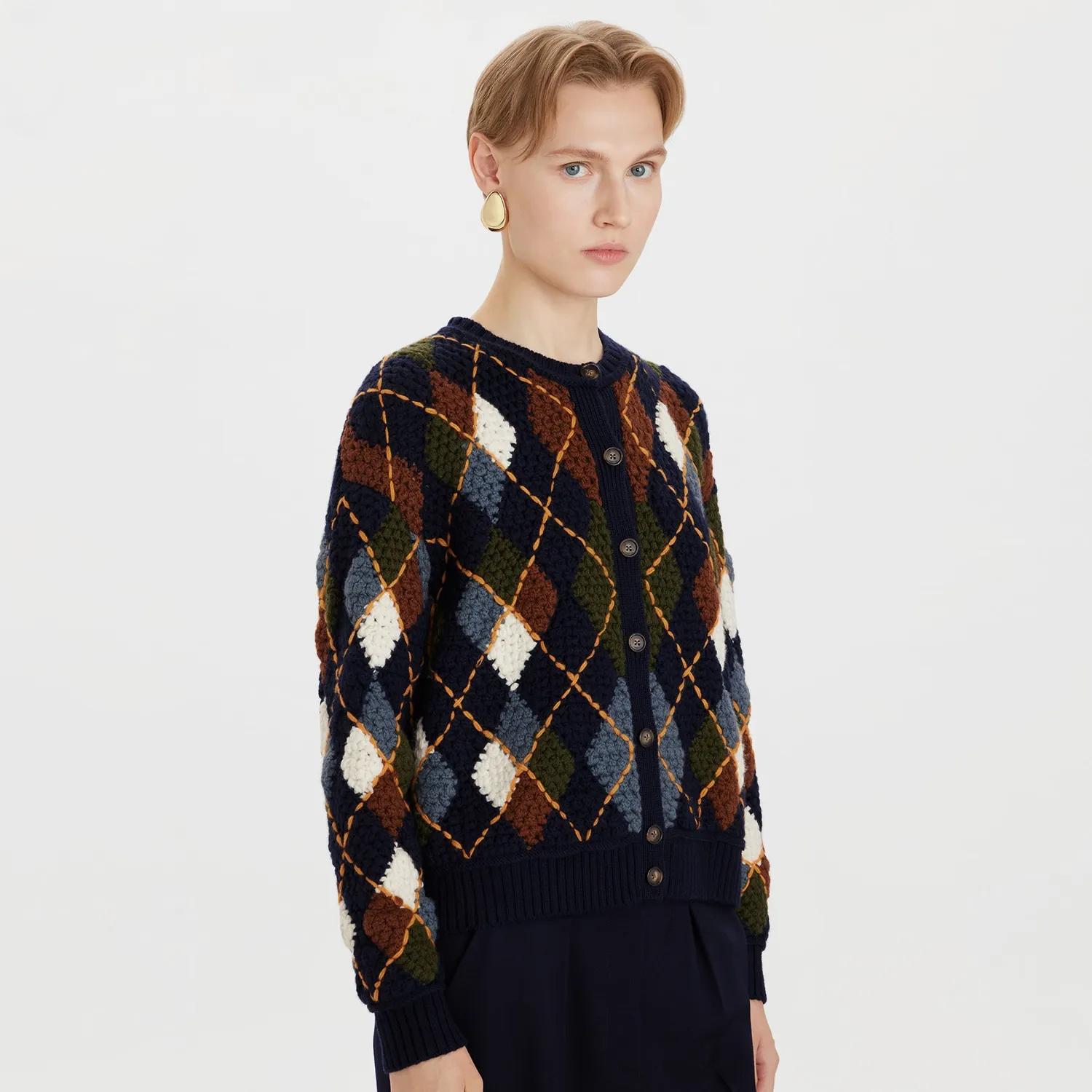 PORTS PW426KFN07 cardigan lana rombi blu