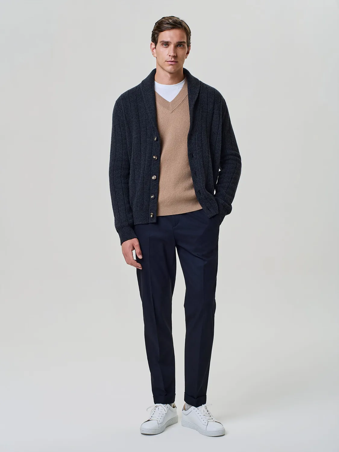 Paul Taylor Pantalone Flanella Misto Lana Blu Coulisse