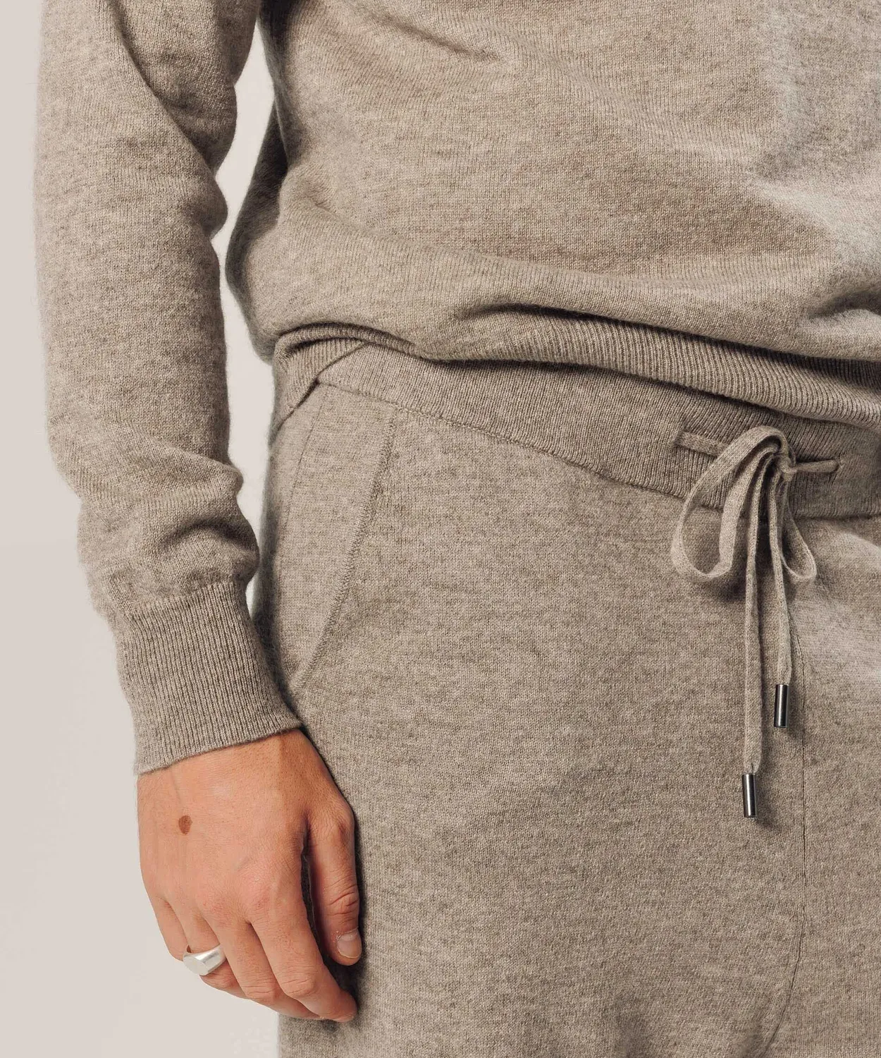 Rodier pantaloni jogging cashmere beige uomo vita elastica