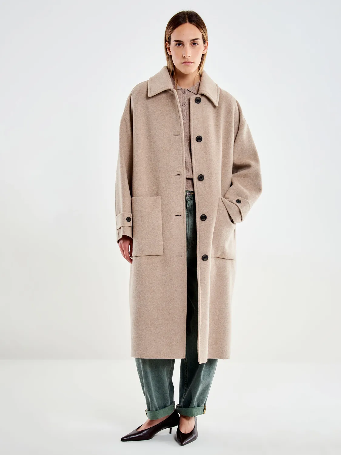 Vicolo cappotto oversize tortora lungo mezza lana