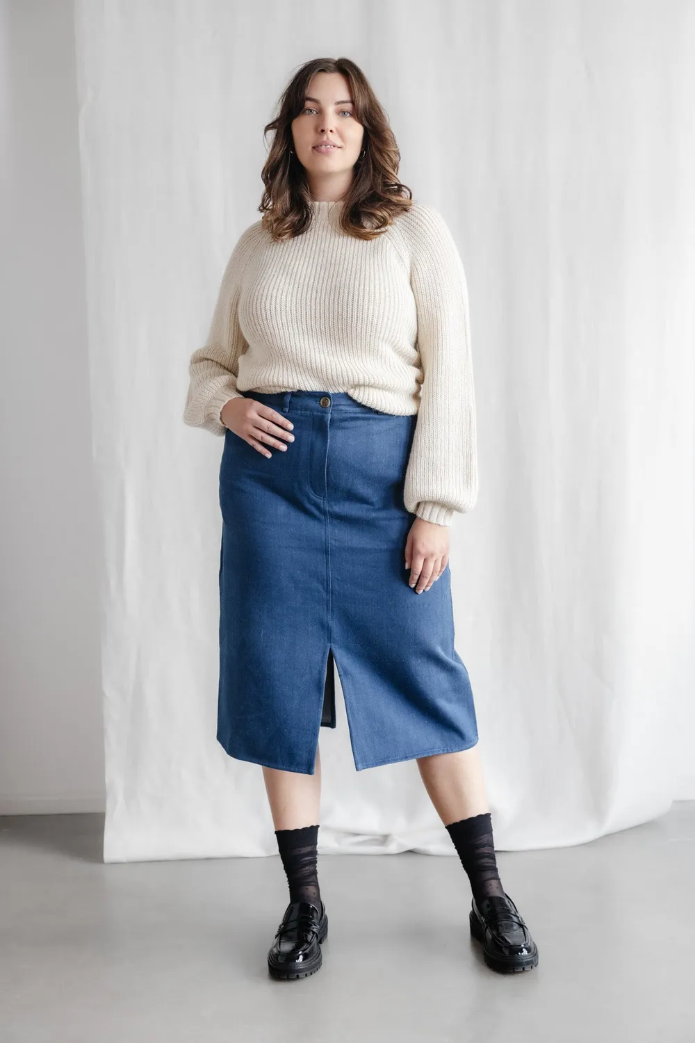 Jyoti Aleena Denim gonna lunga cotone spacchi