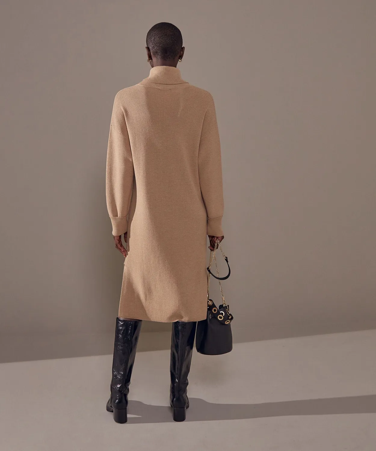 Rodier abito maglia collo alto mocha brown coste