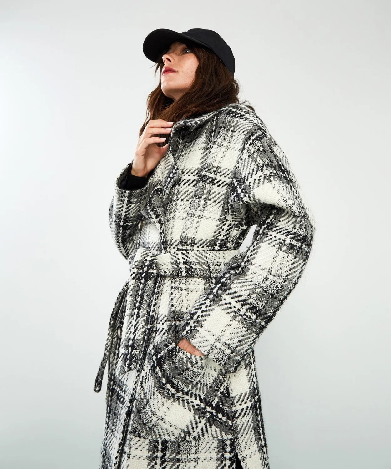Rodier Cappotto oversize in lana nero a quadri
