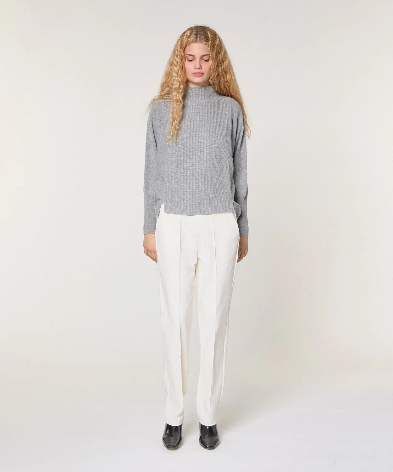 Rodier maglia collo alto lana cashmere grigio ampia