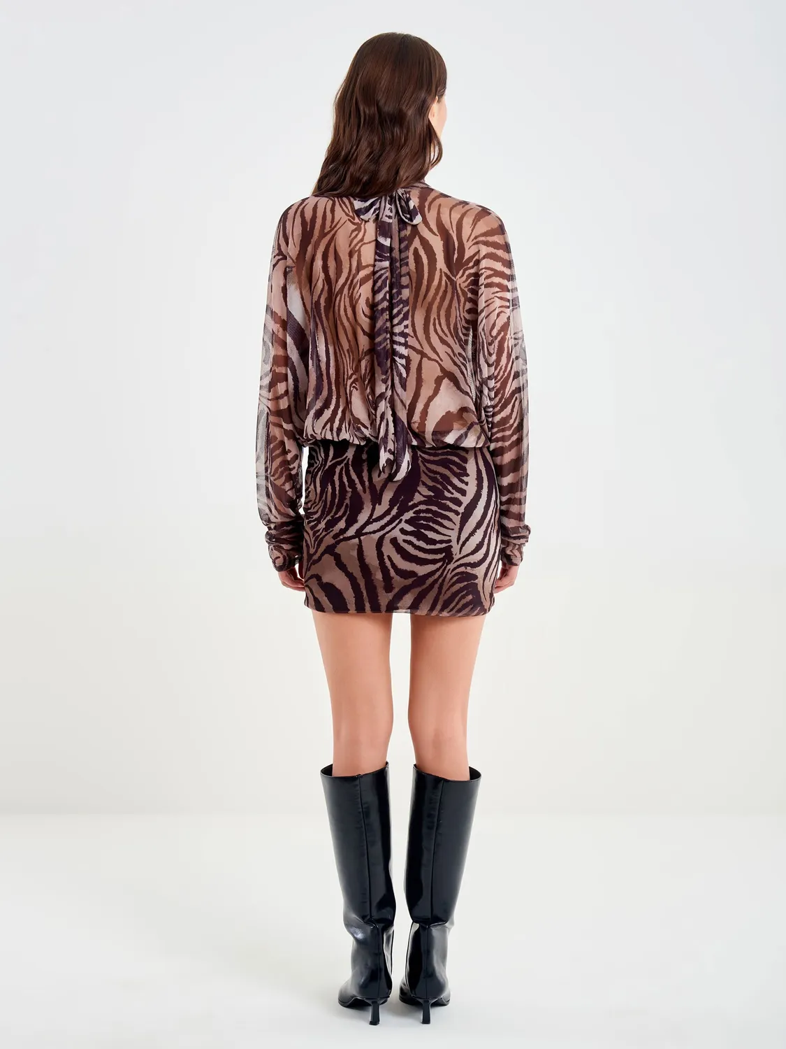 Vicolo abito tulle zebrato mini maniche lunghe