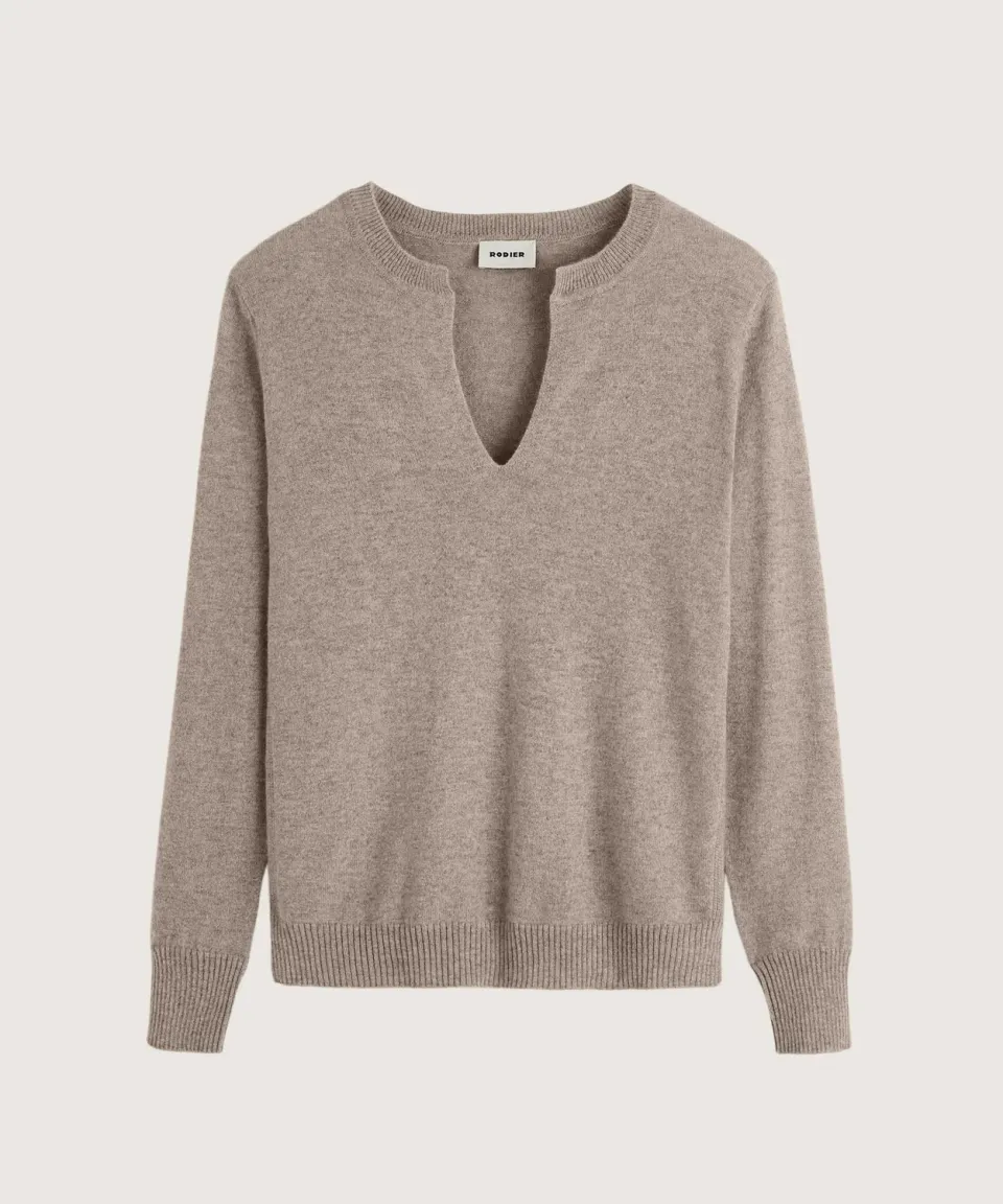 Rodier Maglione Cashmere Collo Tunisino Tortora