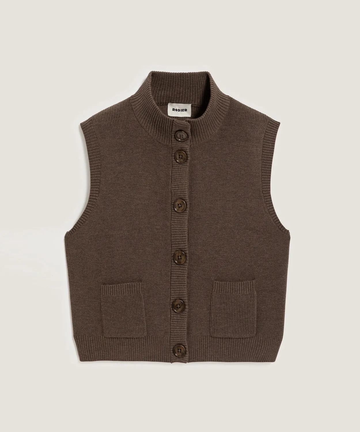 Rodier Gilet Smanicato Collo Alto Havana Brown caldo