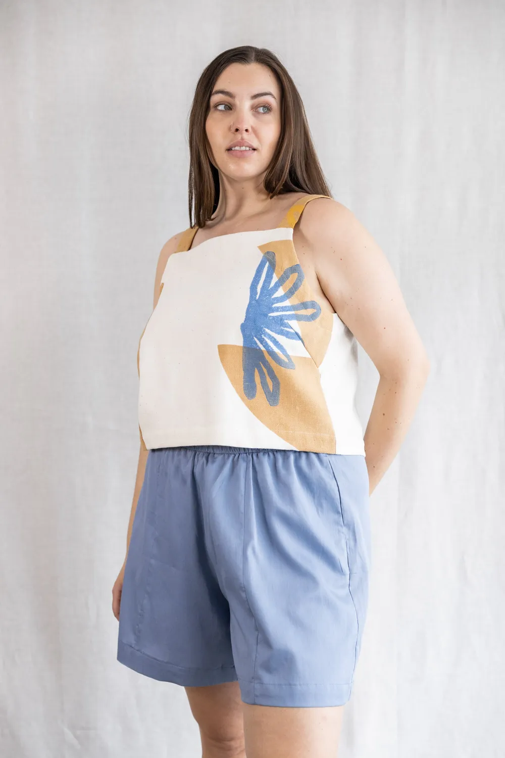 Jyoti Sitaar Satin Blue shorts cotone