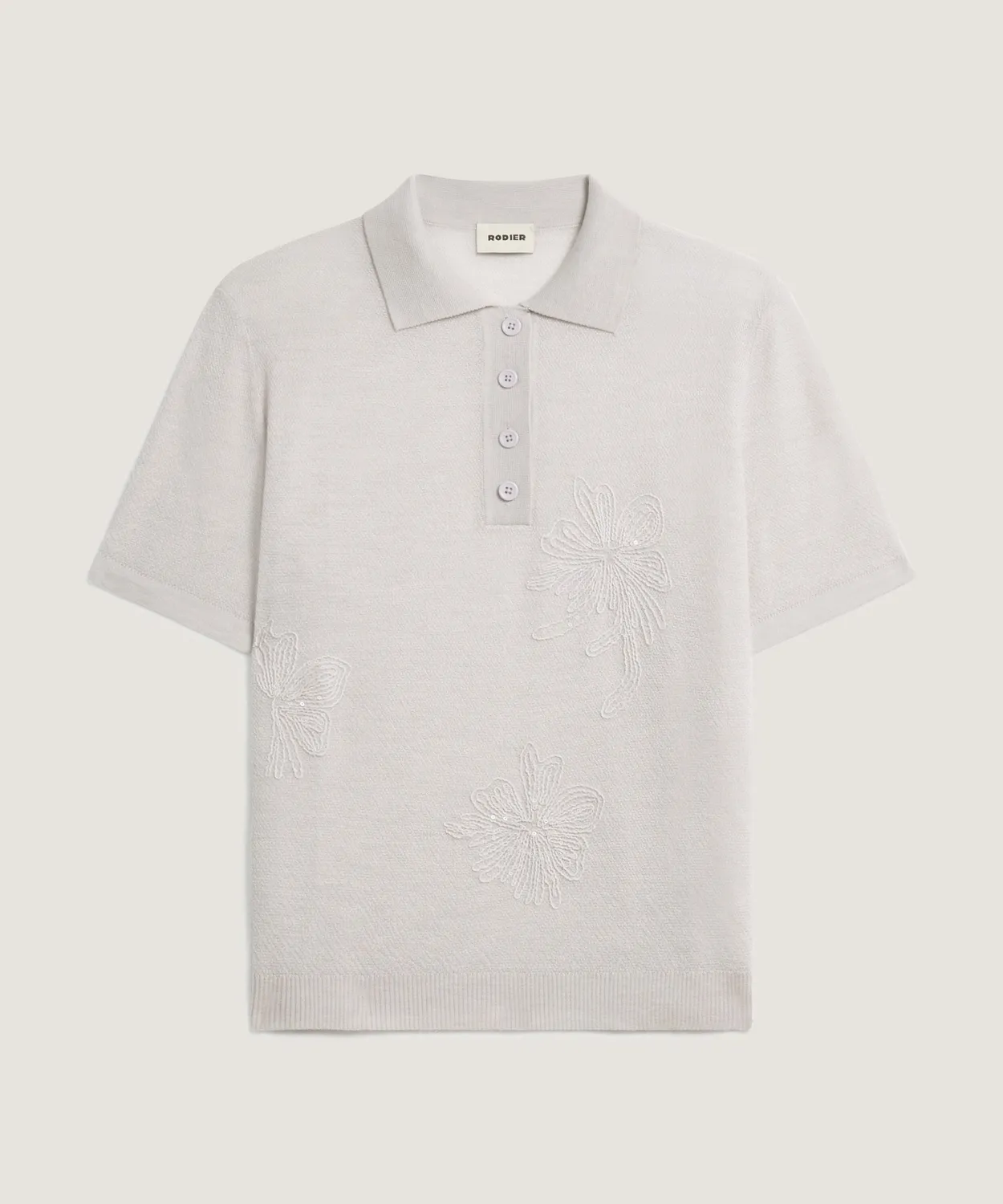 Rodier Polo lana merino manica corta bianco ricamata