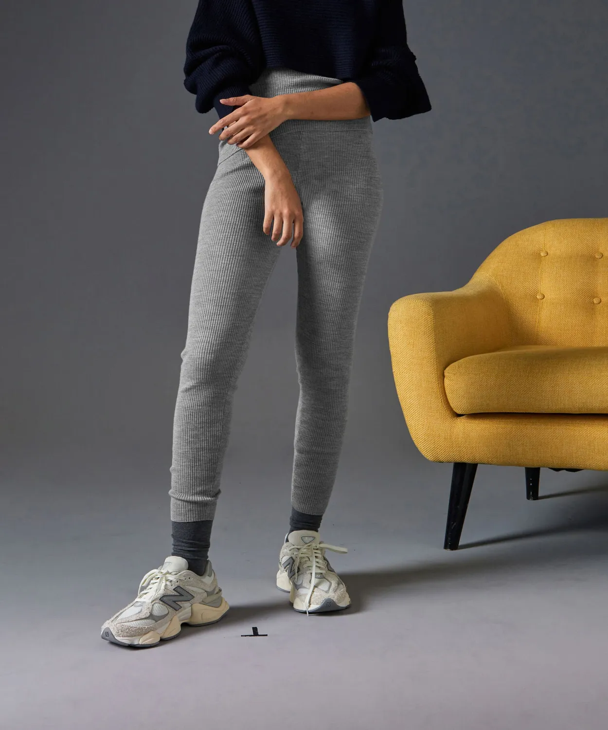 Rodier leggings lana merino coste grigio argento