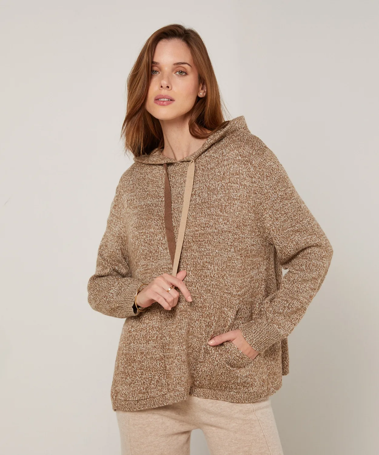 Rodier maglione oversize cappuccio mélange marrone
