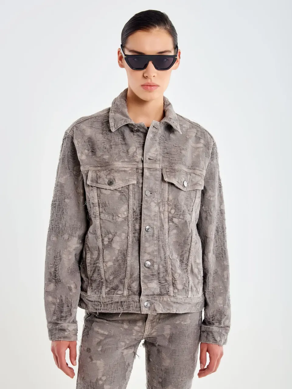 Vicolo Giacca denim sfilacciato grigio taglia M