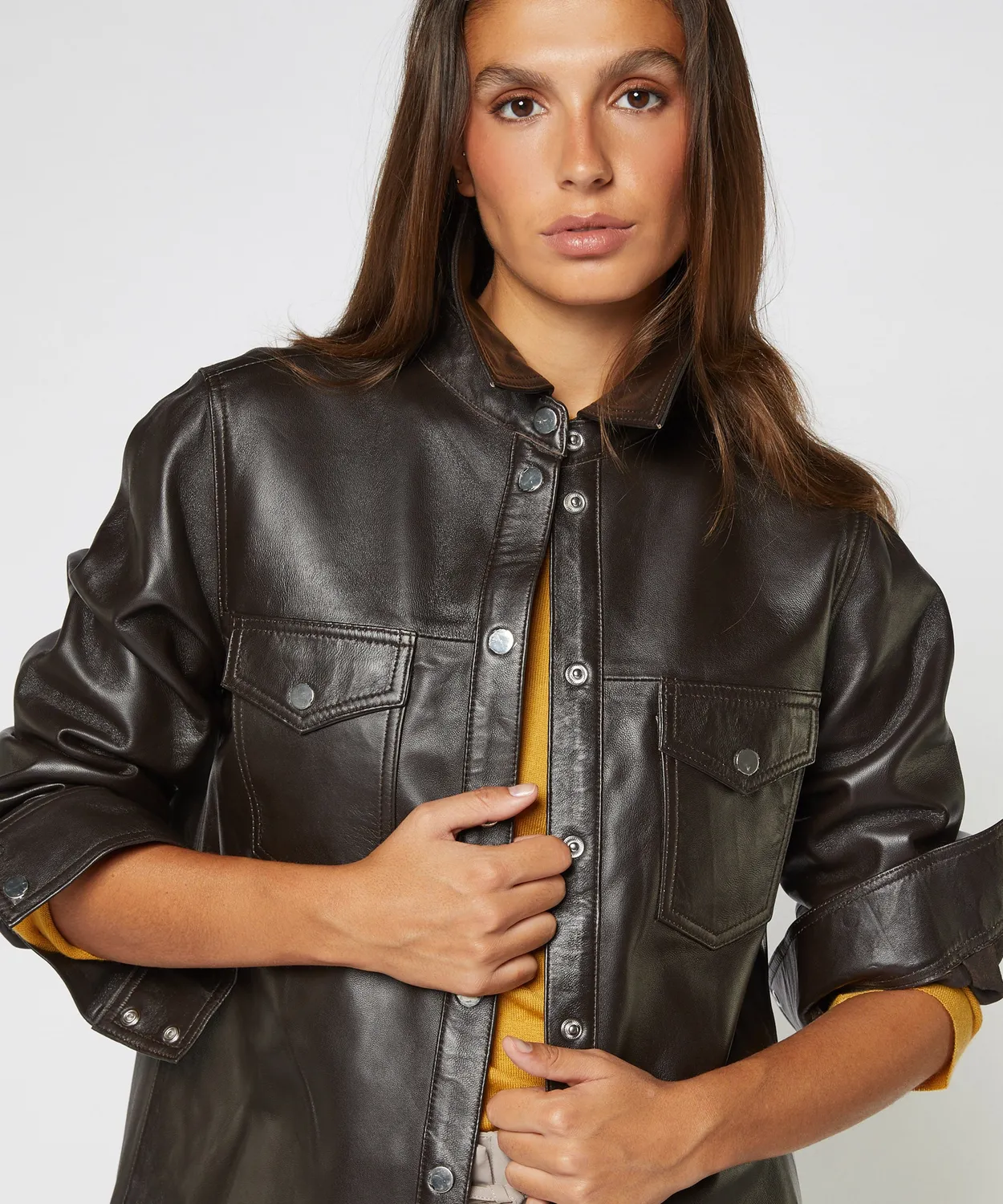 Rodier Camicia Pelle Agnello Bark Brown Donna