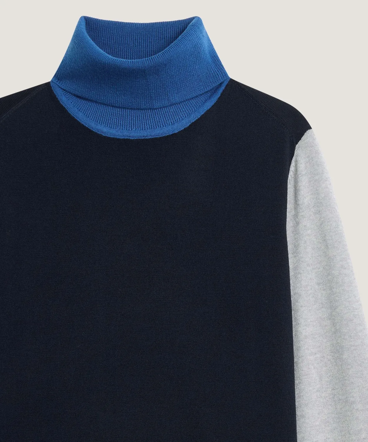 Rodier maglione dolcevita color block blu navy merino