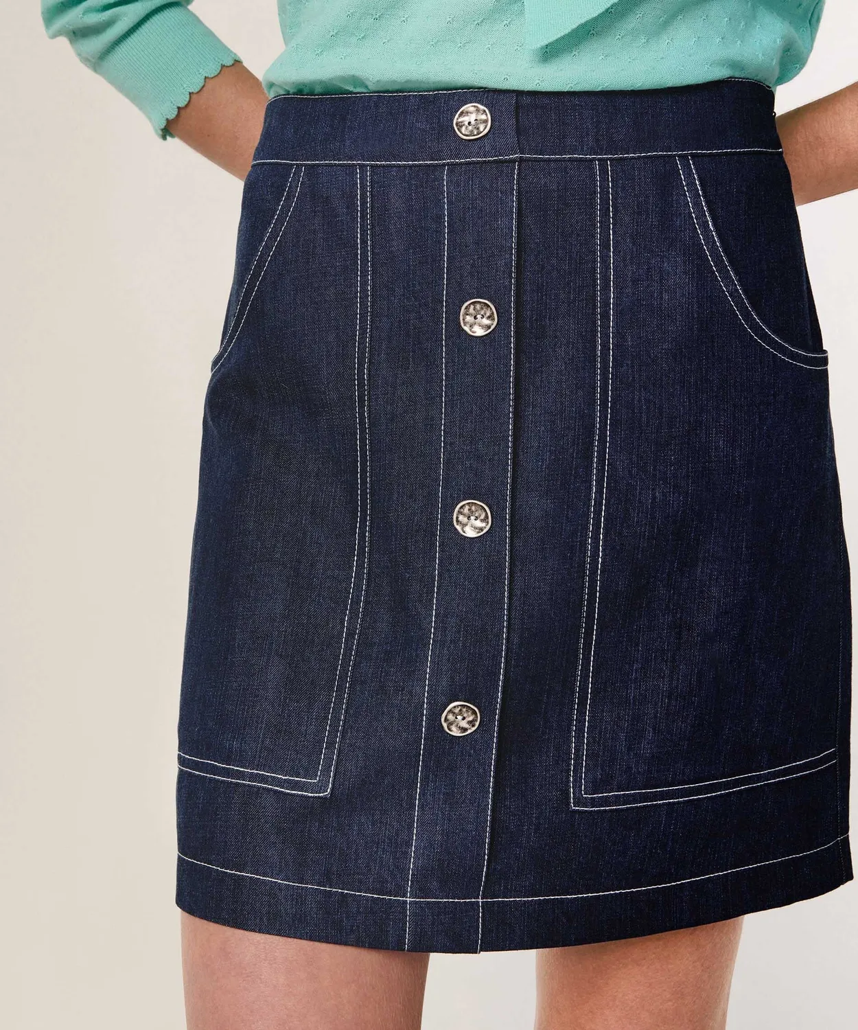 Rodier gonna corta denim blu bottoni made in Italy