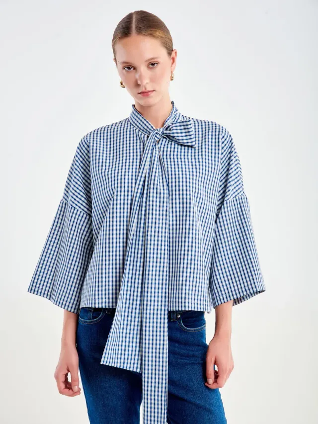 Vicolo TAC0945089ABLU camicia collo lavalliere check blu S