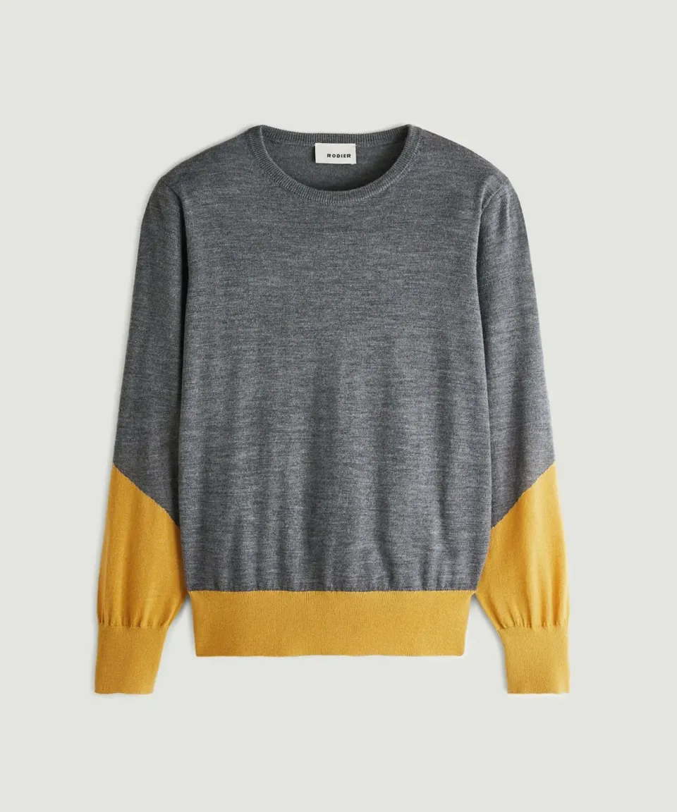 Rodier maglia girocollo bicolore merino grigio medio