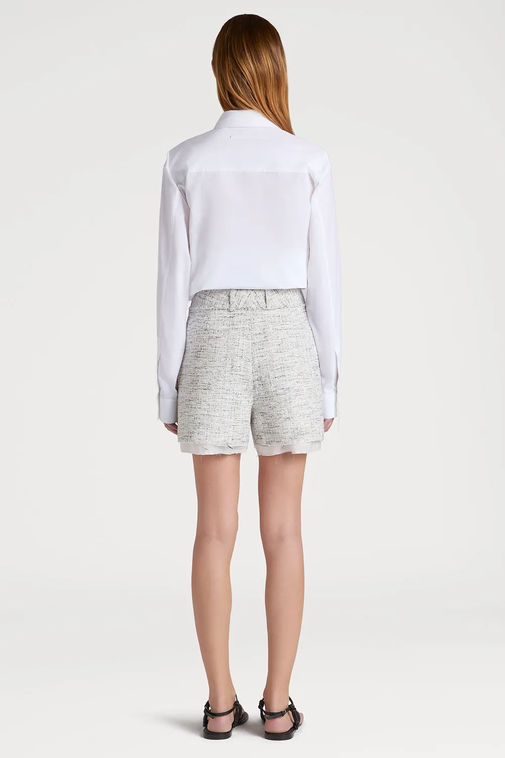 PORTS Chic Trimmed Tweed bermuda nero e bianco rifinito