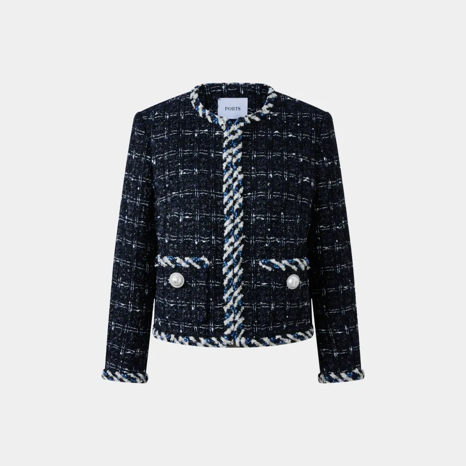 PORTS FW25 Contrast Tweed giacca navy mix tweed